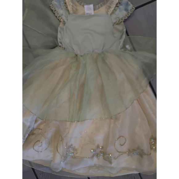 Disney Store Princess Tiana Costume Dress Girls Size 4 Green Gold Glitter Flower - Picture 4 of 6